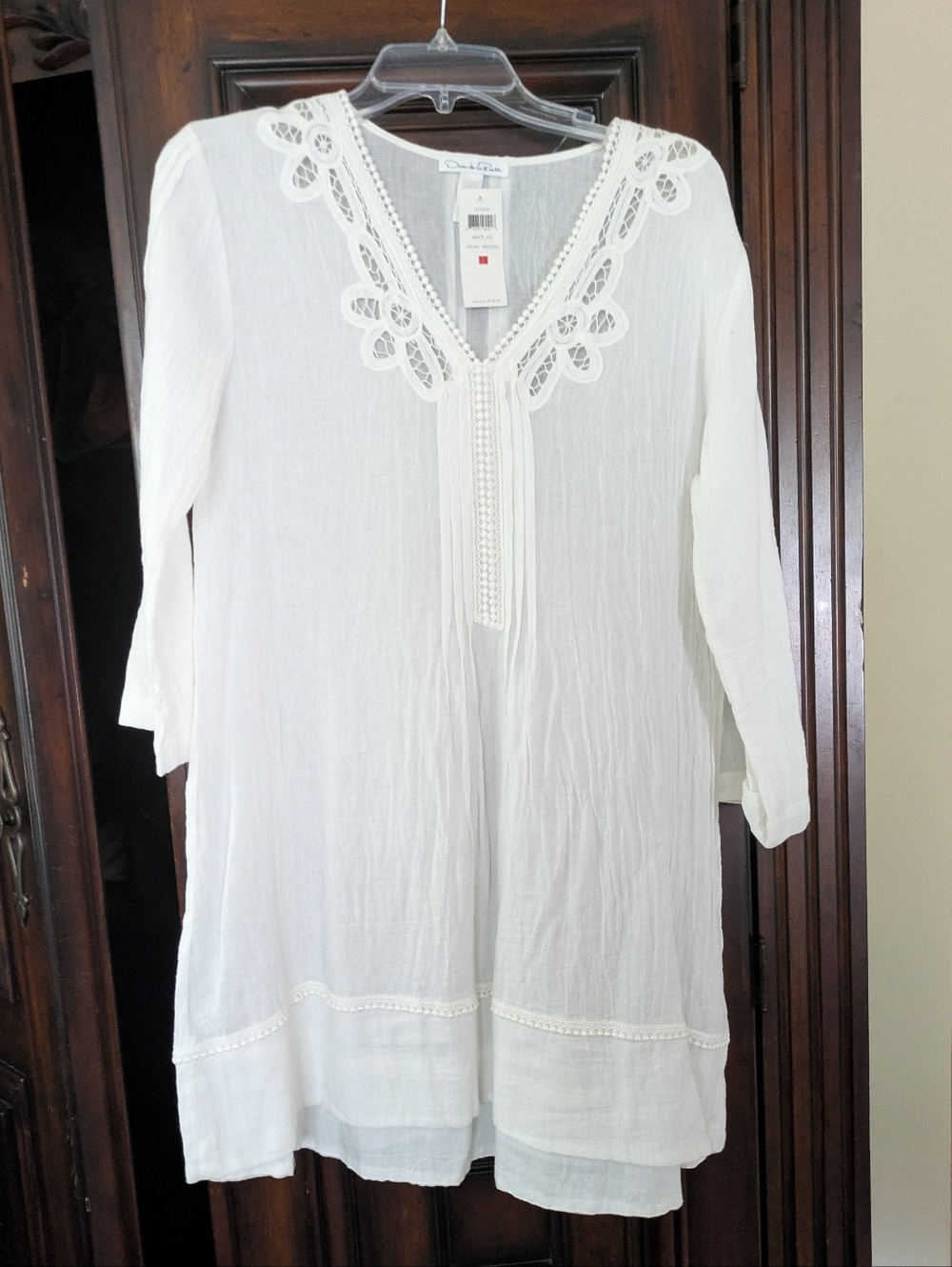 NWT $160 Oscar de la Renta white beach resort tunic coverup size XS